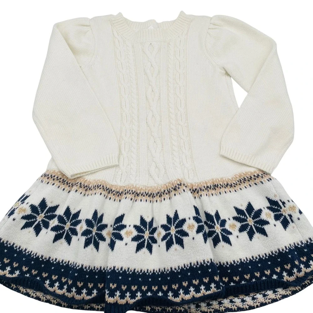 Gymboree Holiday Snowflake Fair Isle Knit‎ Sweater Dress Cream Navy Preppy 4T